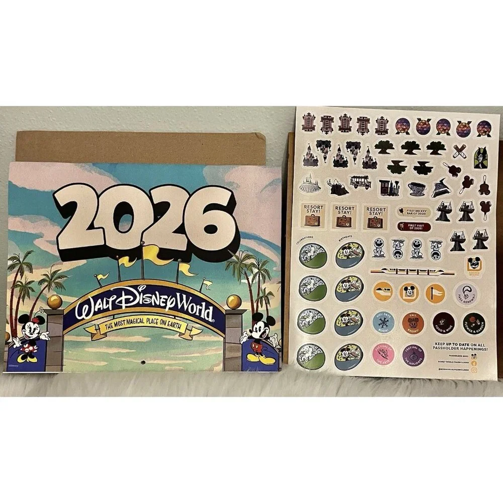 NEW 2026 Walt Disney World Annual Passholder Exclusive Wall Calendar & Stickers